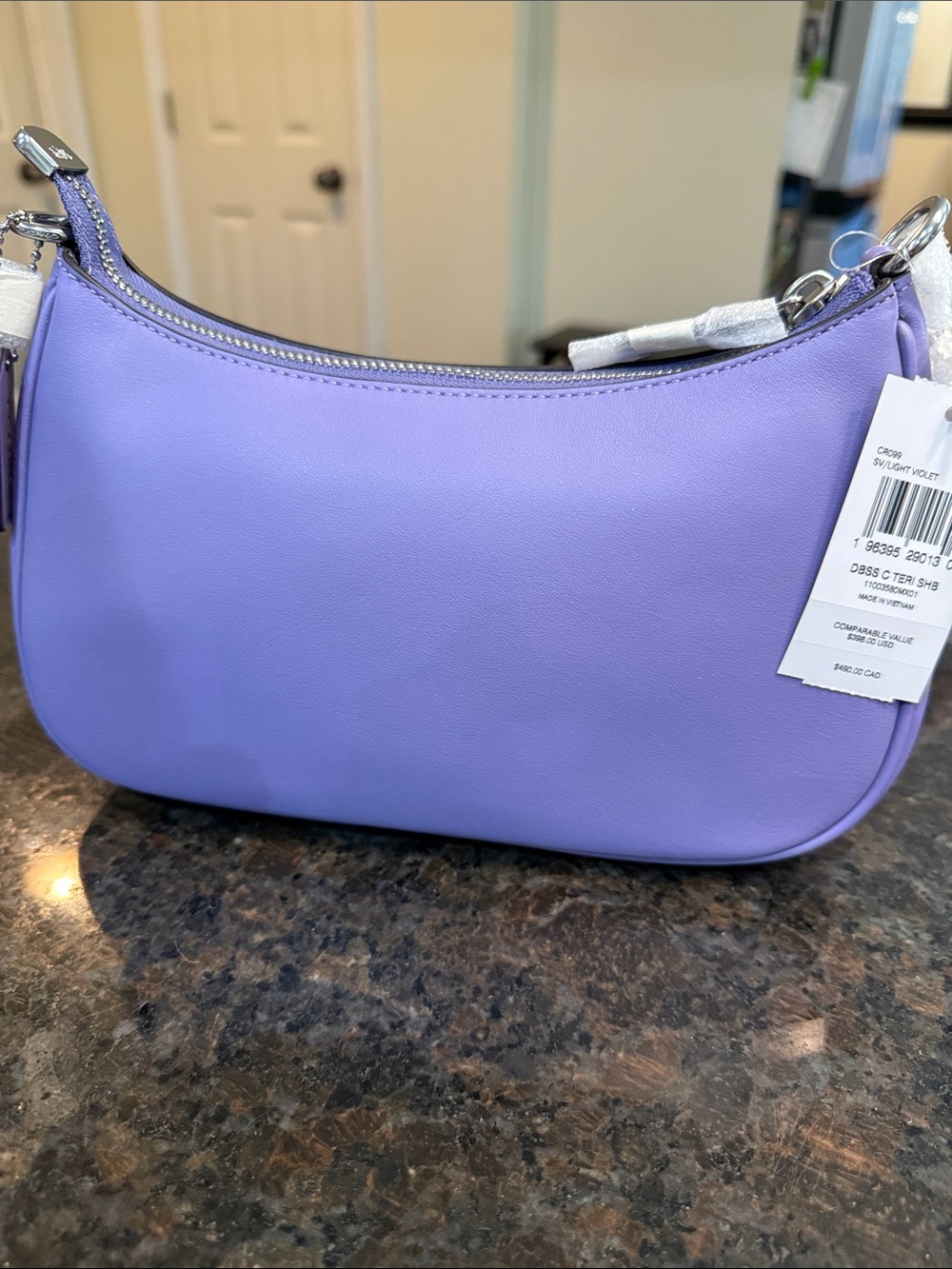 Coach Teri Lilac Leather Shoulder Bag with Embossed C - Picture 7 of 10